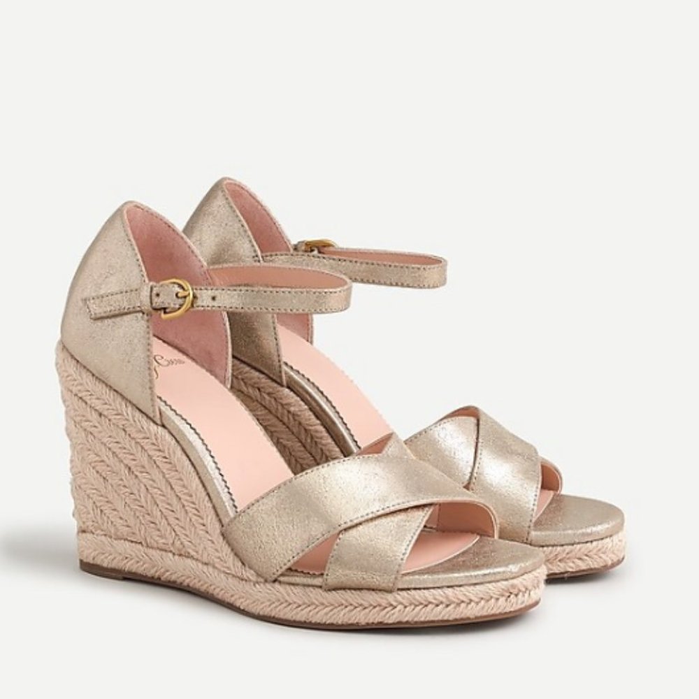 J. Crew Jute wedge sandals in metallic leather